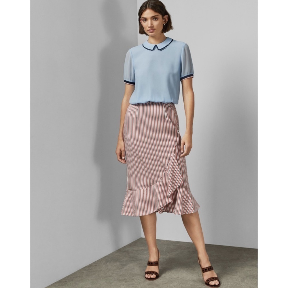 Ted Baker Coryn Layered Stripe Asymmetrical Midi Skirt Size 1 US 2